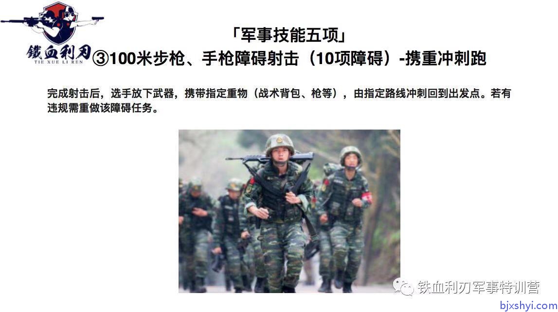 铁血利刃军事特训营100米手步枪障碍射击携重冲刺跑